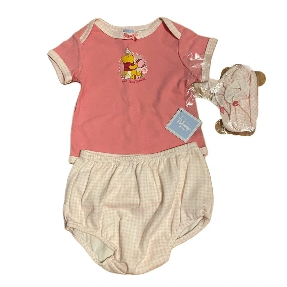 Disney Winnie the Pooh Onesie Outfit NEW 6-9 months Vintage 90s Hat Bunnies